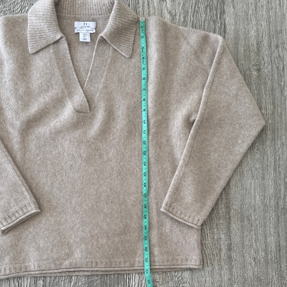 Halston Heritage V-Neck Cashmere Polo Sweater in Beige sz L - Picture 5 of 12